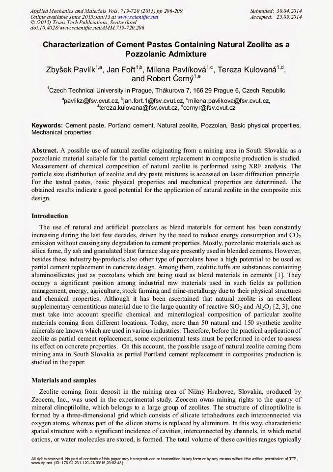 Characterization of Cement Pastes Containing Natural Zeolite as a Pozzolanic Admixture